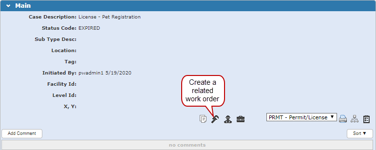 Create a Related Work Order from the Main Panel