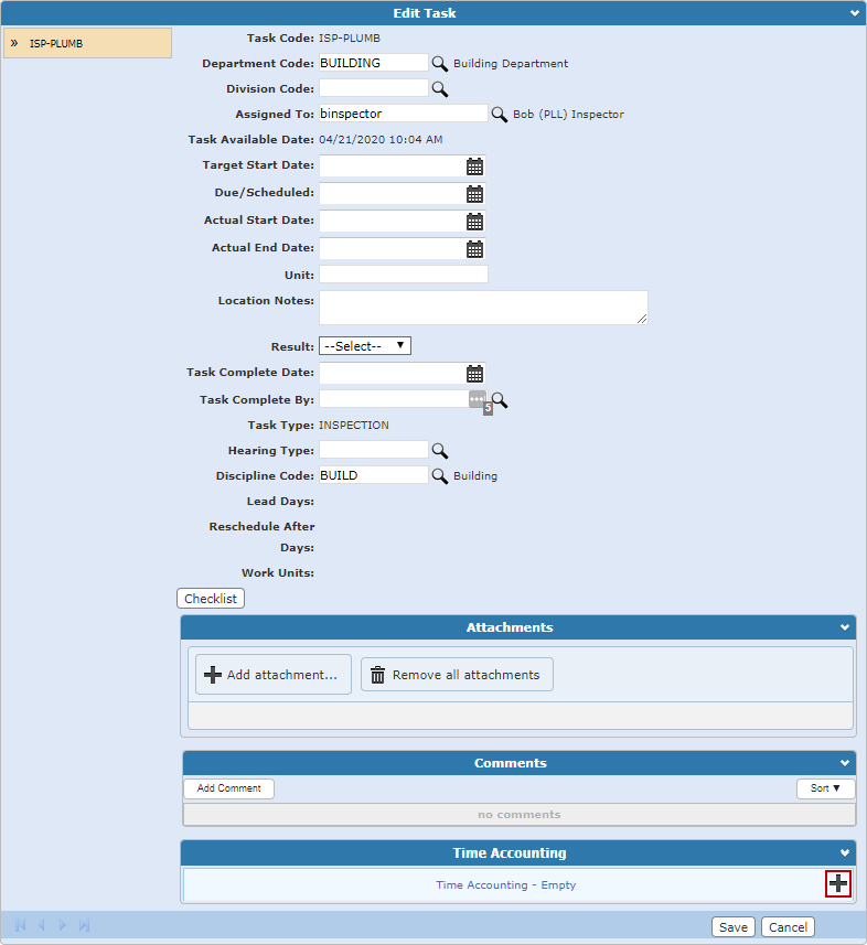 Add Time Accounting using the Edit Task Panel