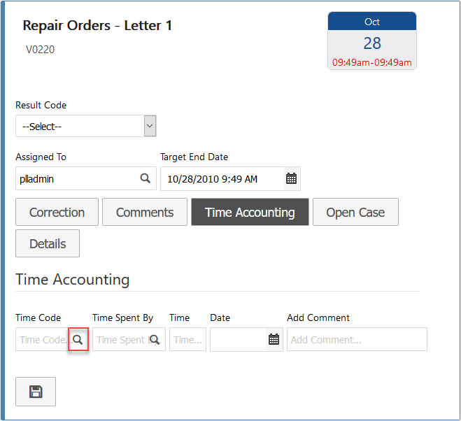 Task Manager Time Code Lookup